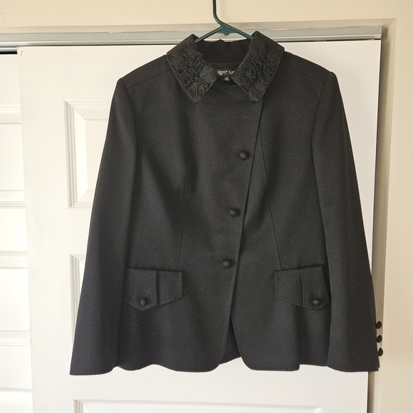 Albert Nipon Jackets & Blazers - Vintage Albert Nipon 100% Wool Black Asymmetrical Blazer Jacket Braided Collar